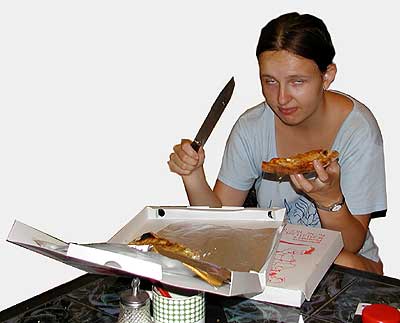 Ťapinka jakožto reklama - dejte si pizzu vod Fanóša, je tak dobrá, až vám pudou voči šejdrem, aneb jedna nikdy nestačí.